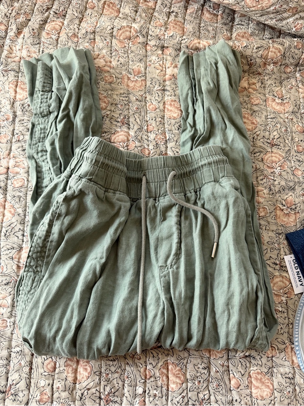 Quince Sage Green Drawstring Linen Pants HEMMED